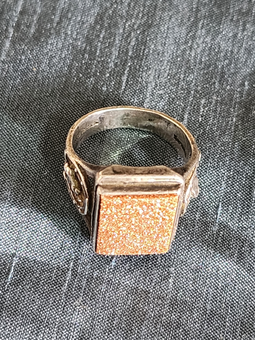 Goldstone Horsehead Sterling Silver Vintage Signet Ring Luck Horse Shoe Head 8.5 - Picture 7 of 8